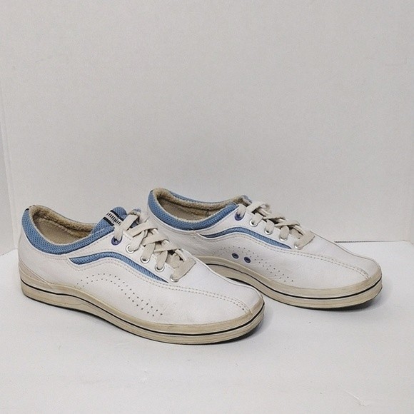 Keds White & Blue Leather Oxford Sneakers US 7.5 Lace Up Low Top Streetwear - Picture 2 of 6